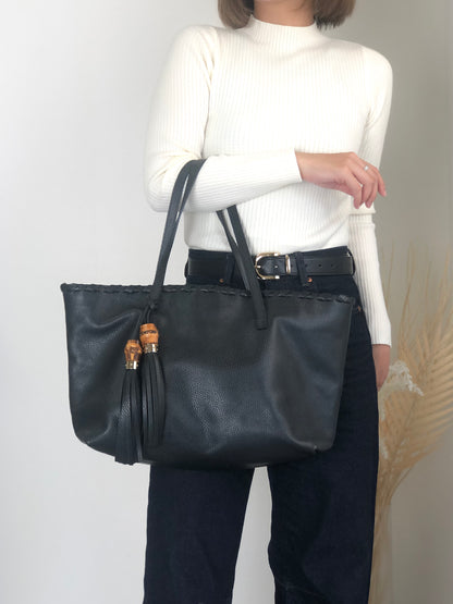 GUCCI Bamboo Totebag Black Vintage 5j436w