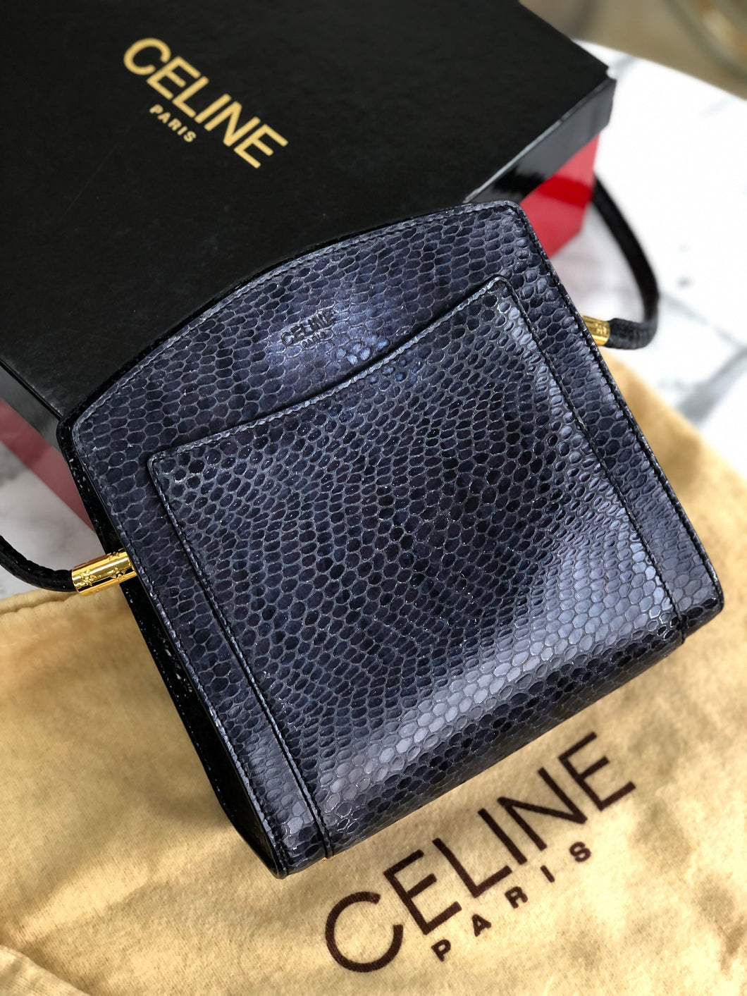 CELINE Star Python Leather Shoulder bag Black Vintage Old CELINE pi7dwg