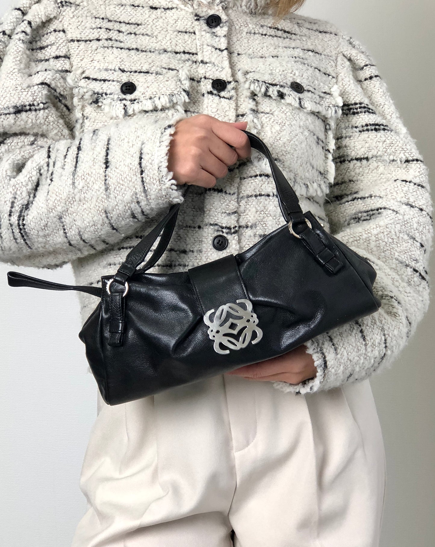 LOEWE Anagram Handbag Black Vintage sf28ij