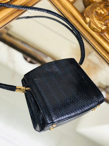 CELINE Star Python Leather Shoulder bag Black Vintage Old CELINE pi7dwg