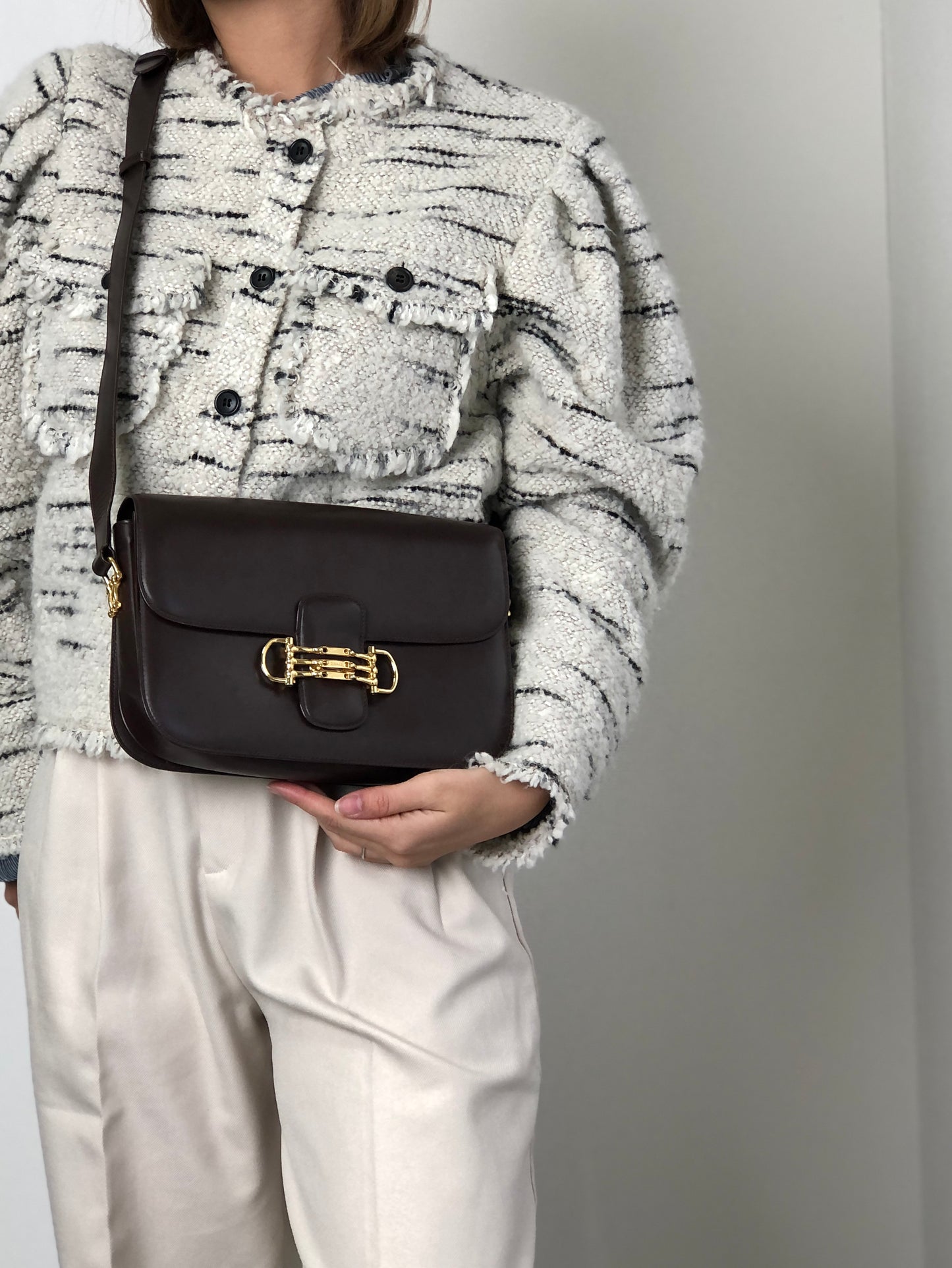 CELINE Horse Bit Flap Shoulder bag Brown Vintage 7atjbx