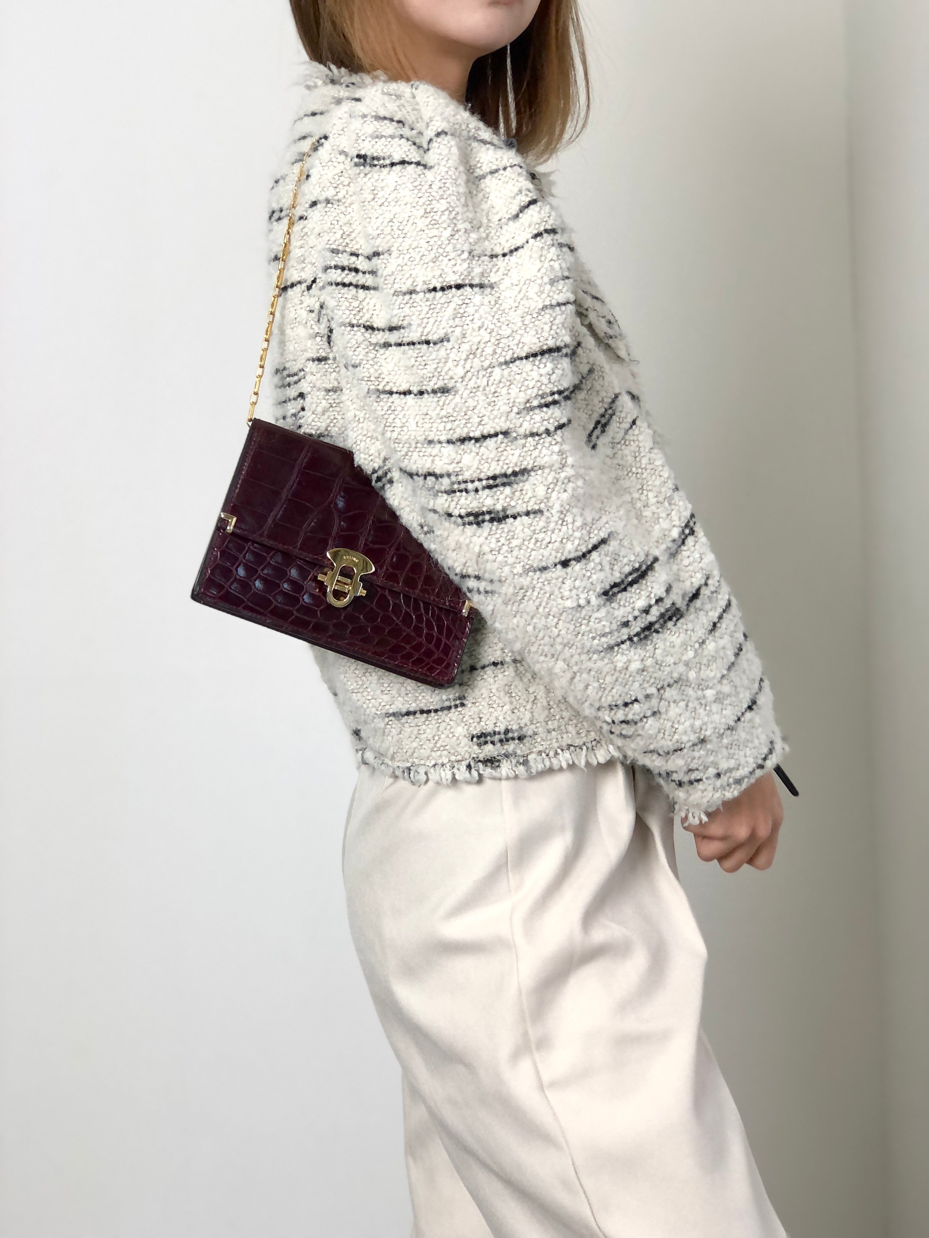 CELINE Front Lock Chain Shoulder bag Bordeaux Vintage iw6ga6