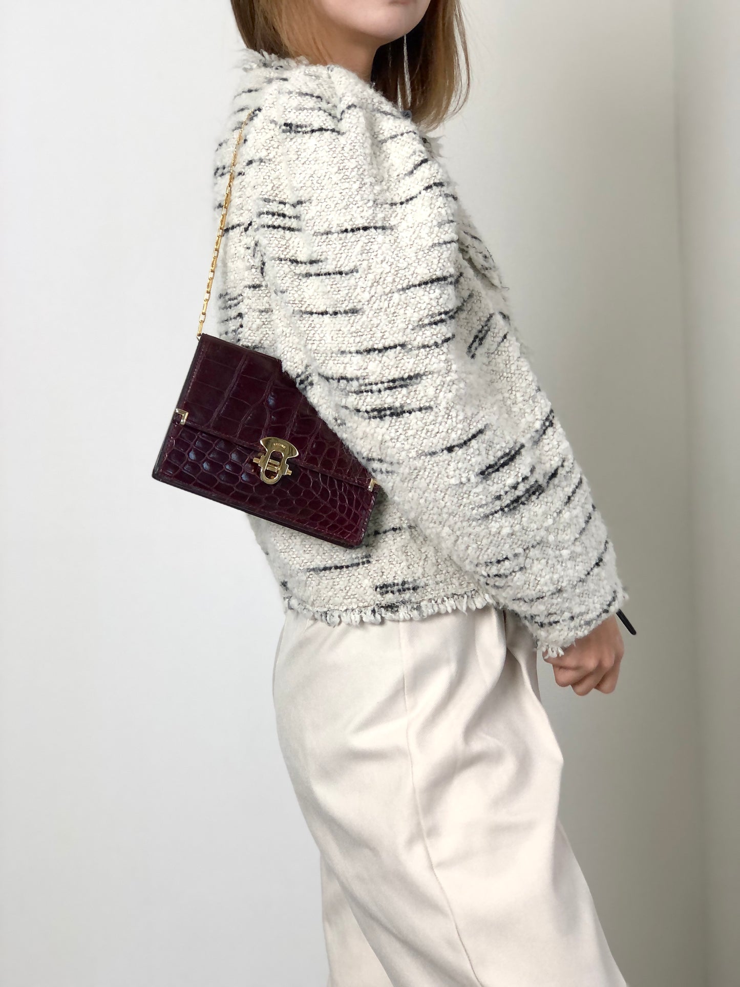 CELINE Front Lock Chain Shoulder bag Bordeaux Vintage iw6ga6