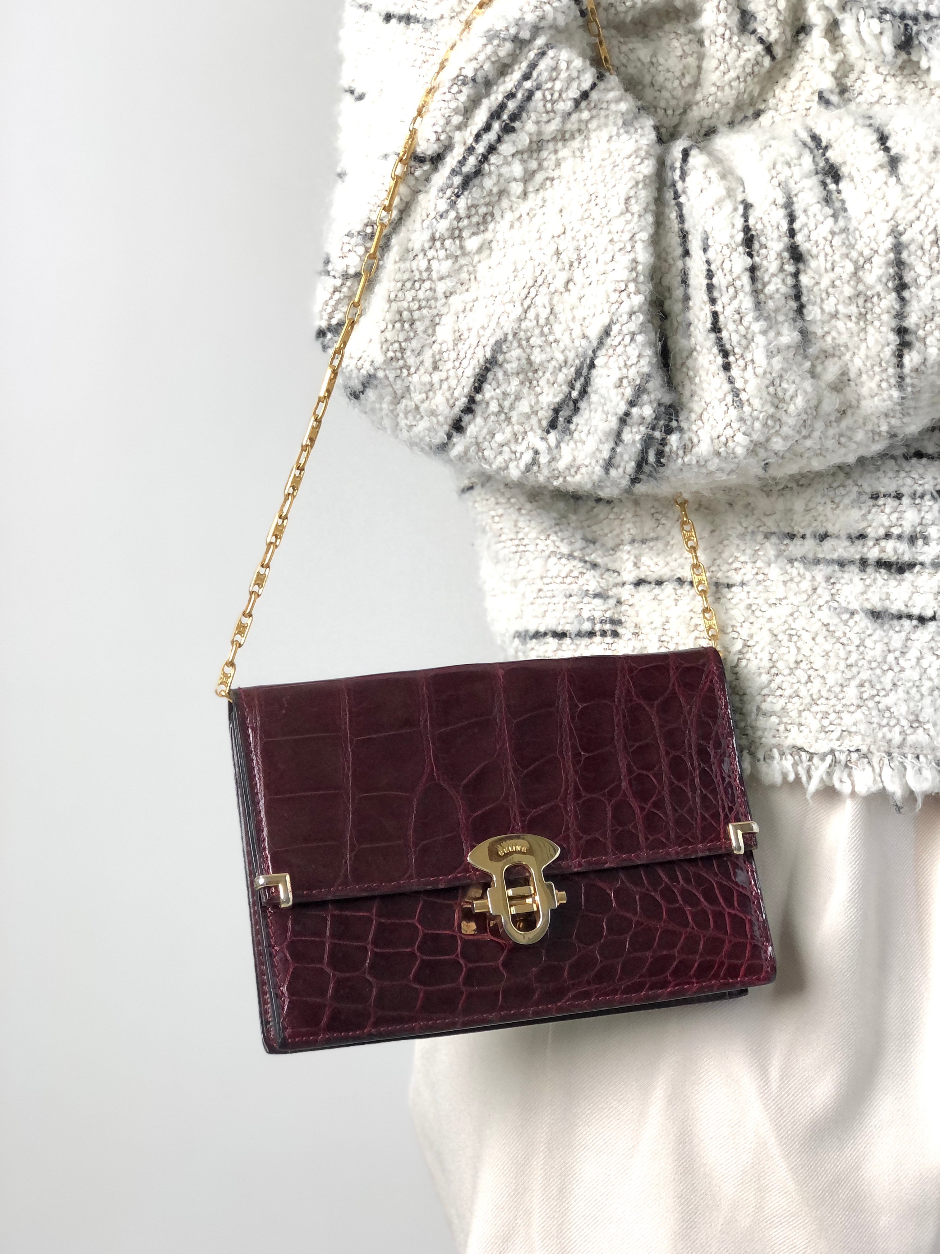 CELINE Front Lock Chain Shoulder bag Bordeaux Vintage iw6ga6