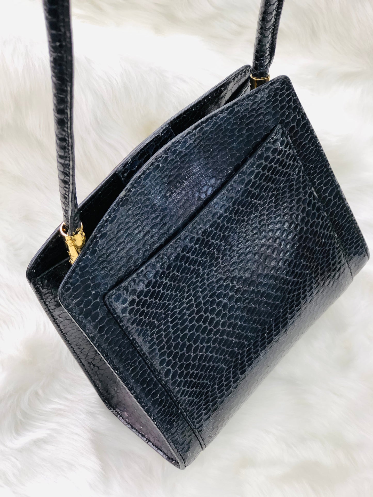 CELINE Star Python Leather Shoulder bag Black Vintage Old CELINE pi7dwg