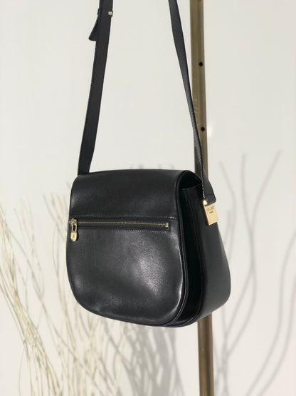 CELINE Front Zippier Flap Leather Shoulder bag Black Vintage Old Celine dbaxwe