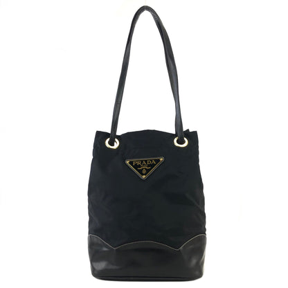 PRADA Triangle logo Nylon Bucket Tote bag Black Vintage 6azkzz