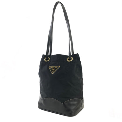 PRADA Triangle logo Nylon Bucket Tote bag Black Vintage 6azkzz