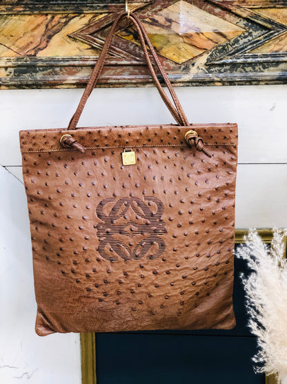 LOEWE Anagram Ostrich Tote bag Brown Vintage Old bkb45d