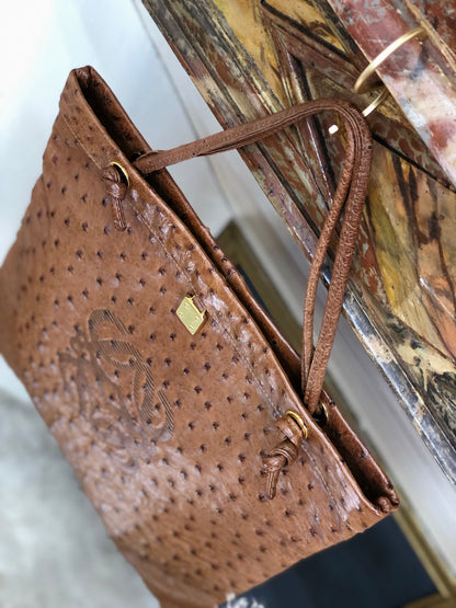 LOEWE Anagram Ostrich Tote bag Brown Vintage Old bkb45d