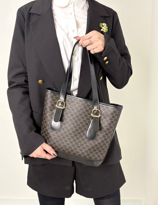 CELINE Macadam Handbag Totebag Black Vintage s5sjrk