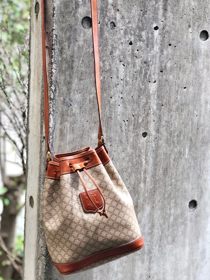 CELINE Macadam Blason Drawstring Shoulder bag mini Beige Vintage Old Celine cjifhu