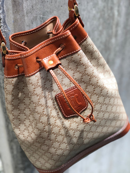 CELINE Macadam Blason Drawstring Shoulder bag mini Beige Vintage Old Celine cjifhu