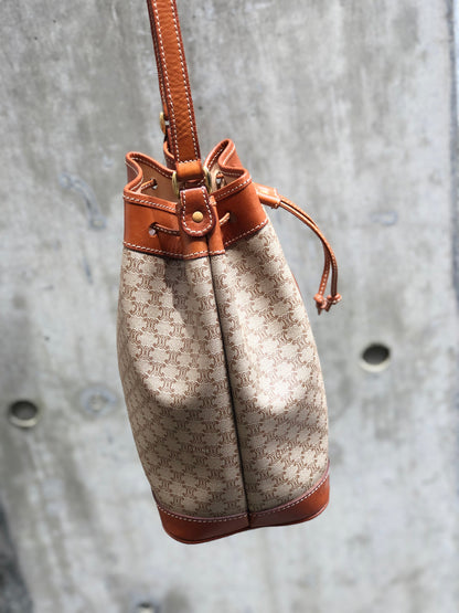 CELINE Macadam Blason Drawstring Shoulder bag mini Beige Vintage Old Celine cjifhu
