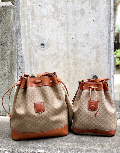 CELINE Macadam Blason Drawstring Shoulder bag mini Beige Vintage Old Celine cjifhu