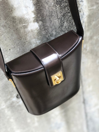 CELINE Gancini Bucket Shoulderbag Brown Vintage Old CELINE je3ypu