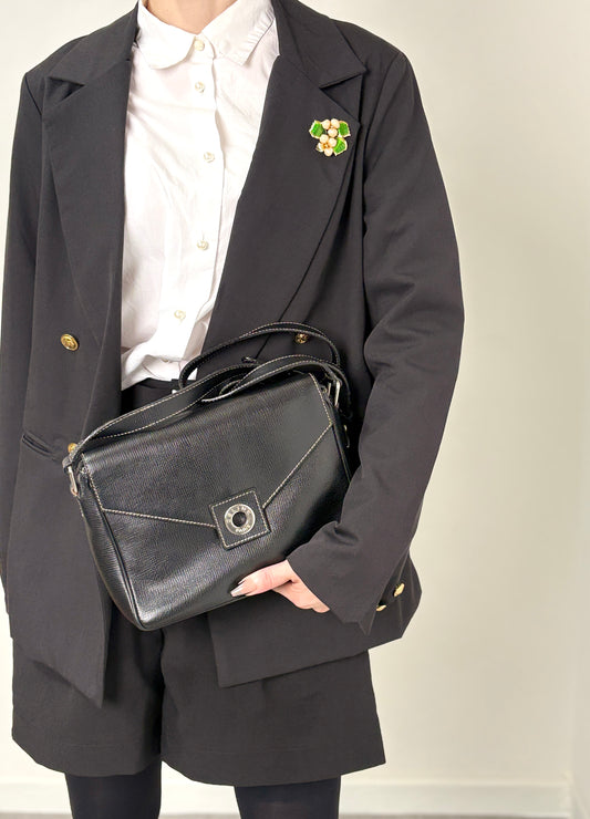 CELINE Circle Logo Shoulder bag Black Vintage e3r52b