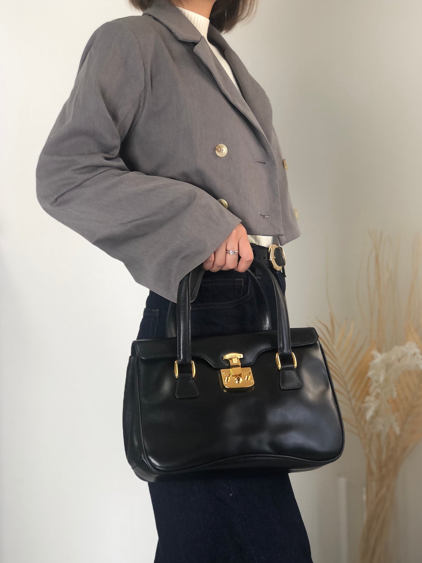 GUCCI Handbag Black Vintage as68jk