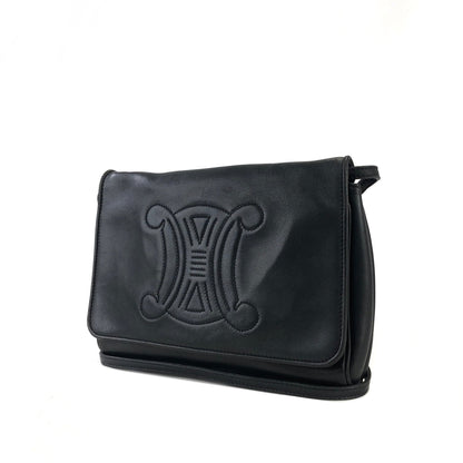 CELINE Triomphe 皮革斜背包 黑色 舊款 Celine 復古 wj4jid