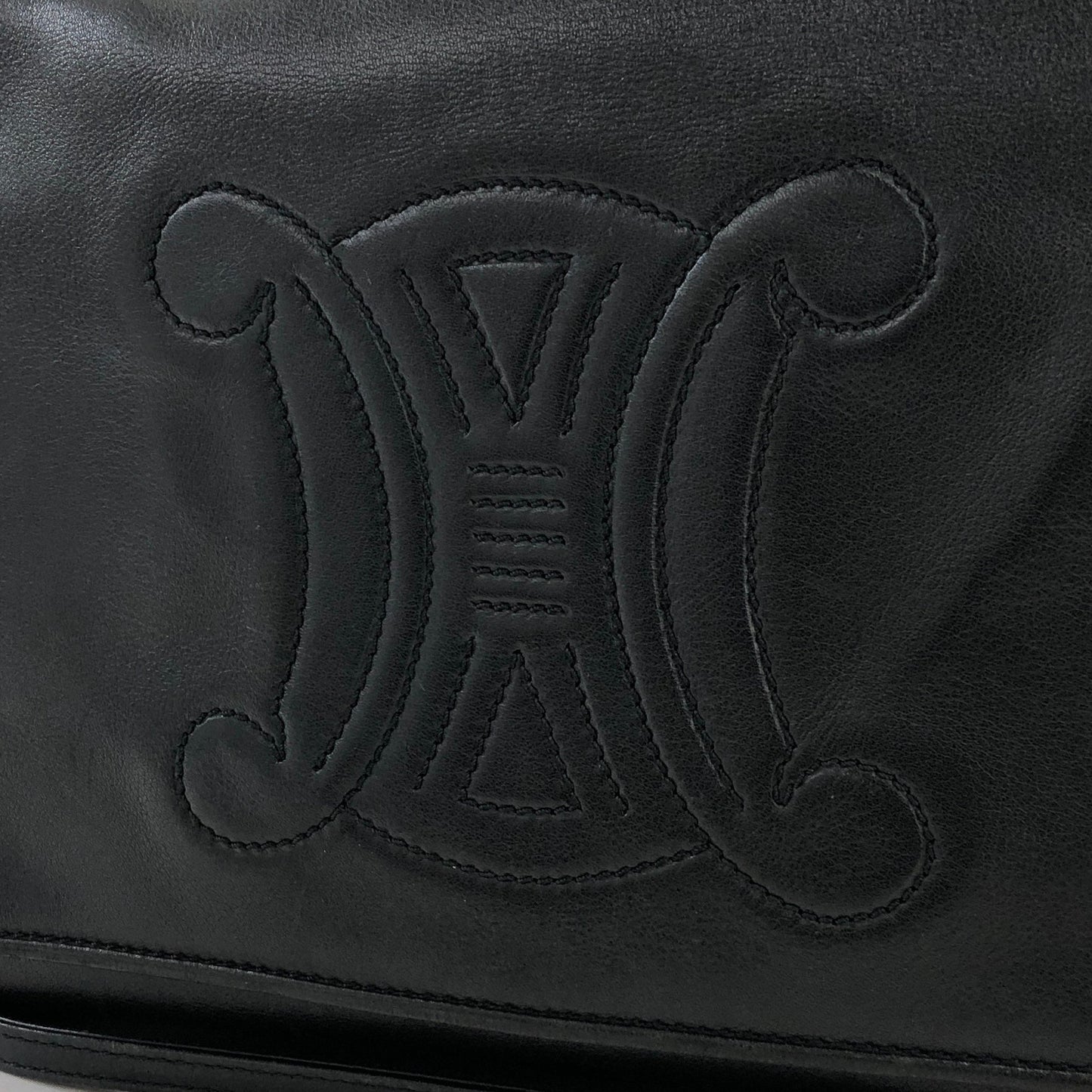 CELINE Triomphe Leather Crossbody Shoulder Bag Black Old Celine vintage wj4jid