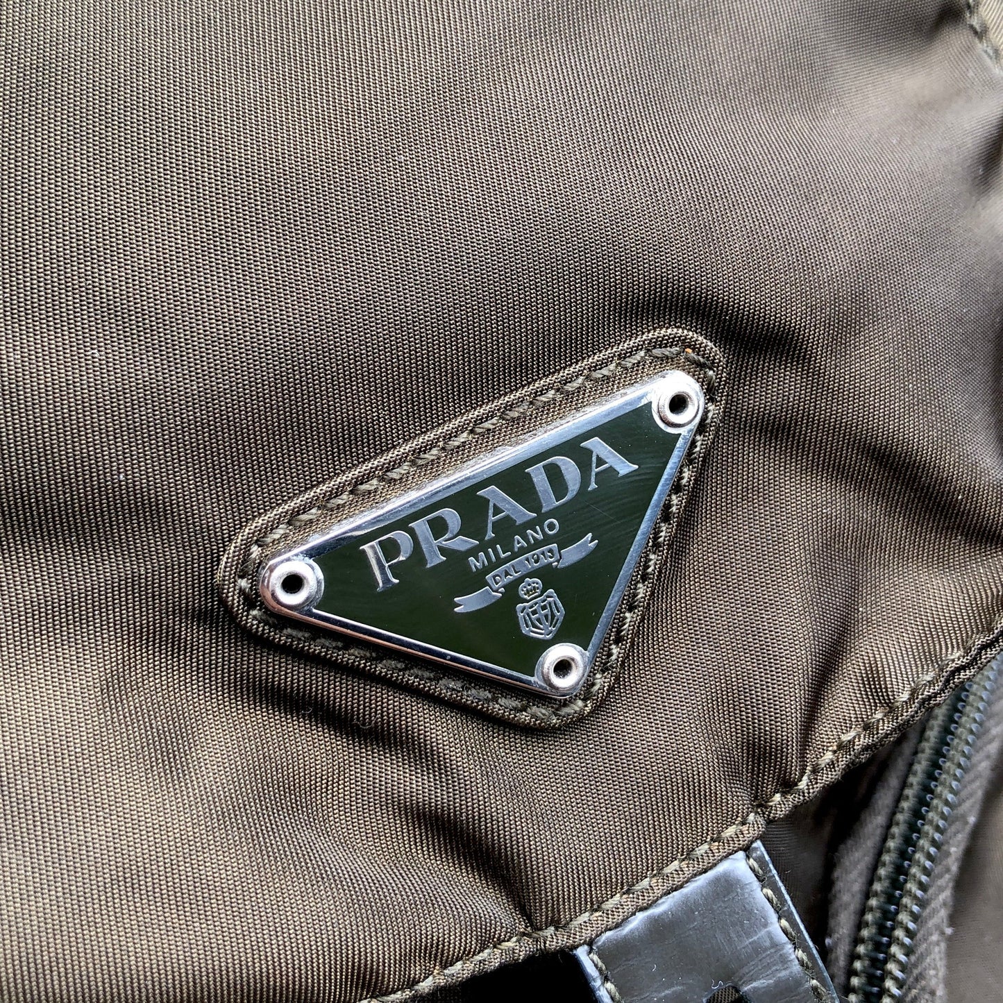 PRADA Triangle Logo Double Pocket Nylon Backpack Olive Green Vintage Old jp8x5n