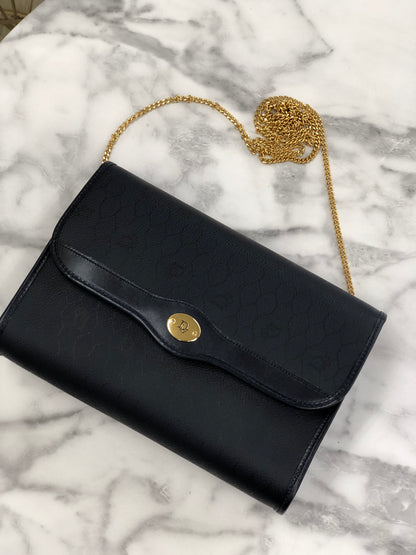 Christian Dior Logo Honeycomb Pattern Chain Crossbody Shoulderbag Navy Vintage Old 3yspde