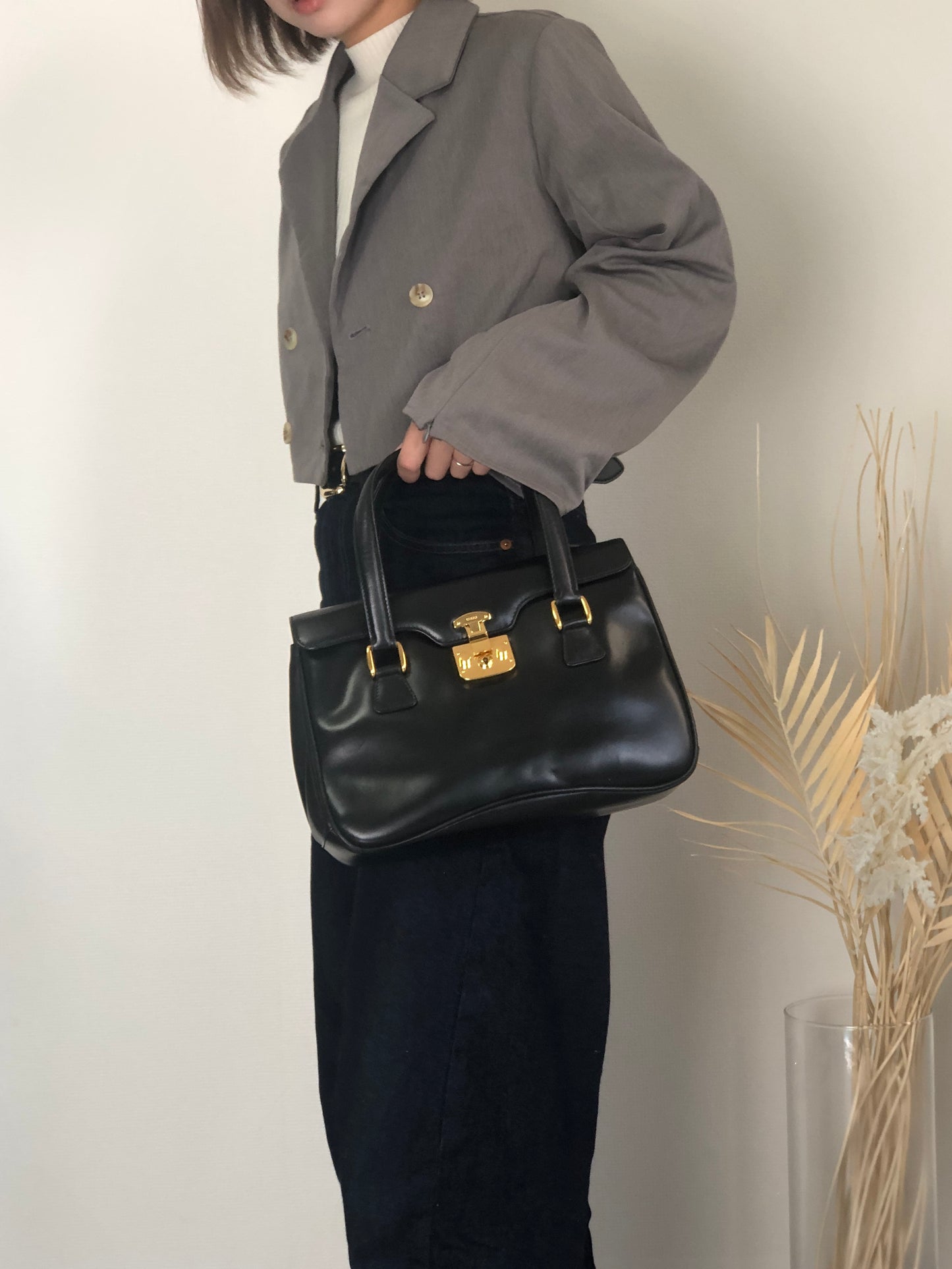 GUCCI Handbag Black Vintage as68jk