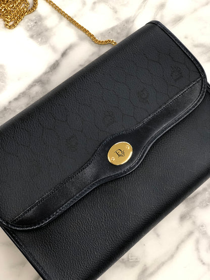 Christian Dior Logo Honeycomb Pattern Chain Crossbody Shoulderbag Navy Vintage Old 3yspde