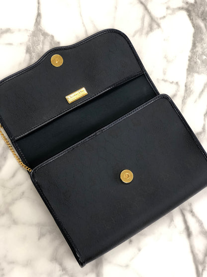 Christian Dior Logo Honeycomb Pattern Chain Crossbody Shoulderbag Navy Vintage Old 3yspde