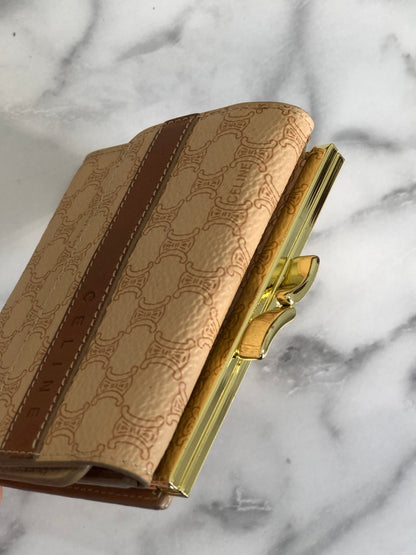 CELINE Macadam Logo Clasp Wallet Beige Vintage Old Celine 5yevmw