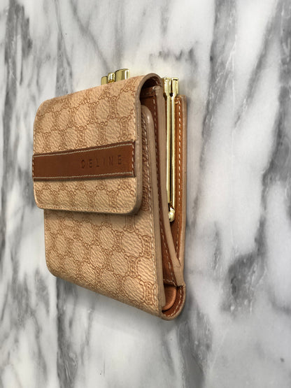 CELINE Macadam Logo Clasp Wallet Beige Vintage Old Celine 5yevmw