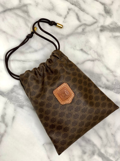 CELINE Macadam Drawstring Mini bag Pouch Brown Vintage Old CELINE x8kijv
