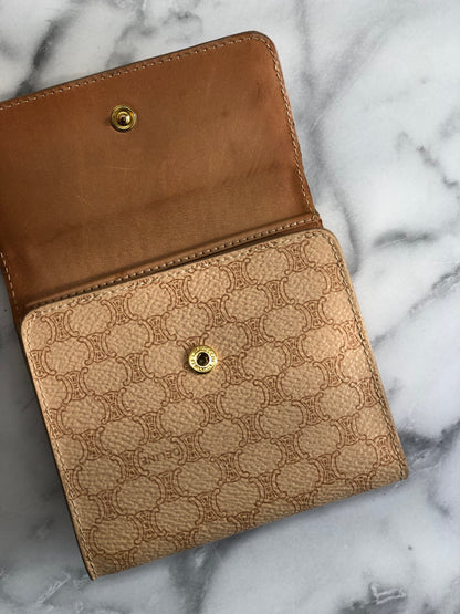 CELINE Macadam Logo Clasp Wallet Beige Vintage Old Celine 5yevmw