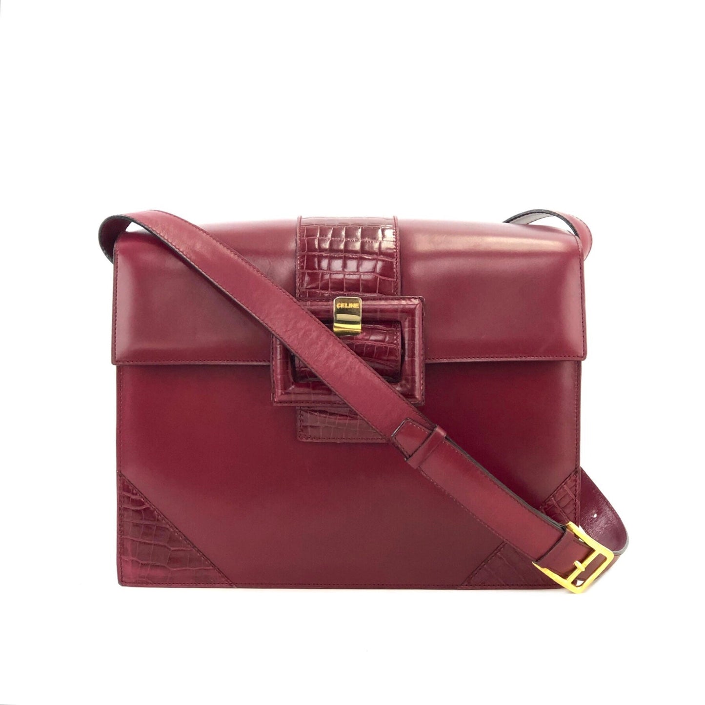 CELINE Front Buckle Crossbody Box Shoulder bag Wine red Vintage Old CELINE wvxw4y