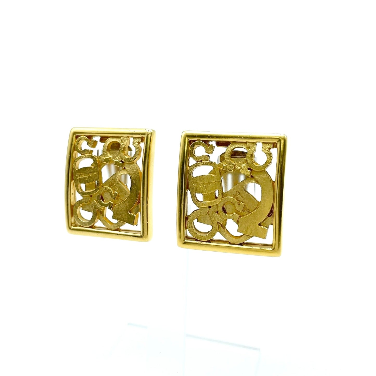 Salvatore Ferragamo Gancini Vala metal fittings square earrings gold vintage old cz3c57