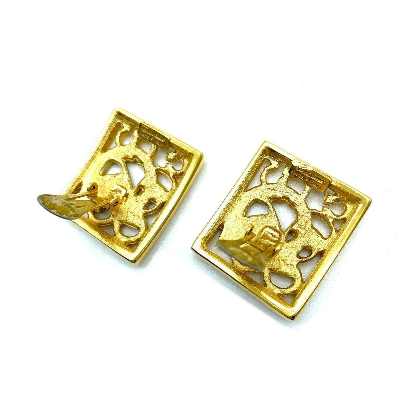 Salvatore Ferragamo Gancini Vala metal fittings square earrings gold vintage old cz3c57