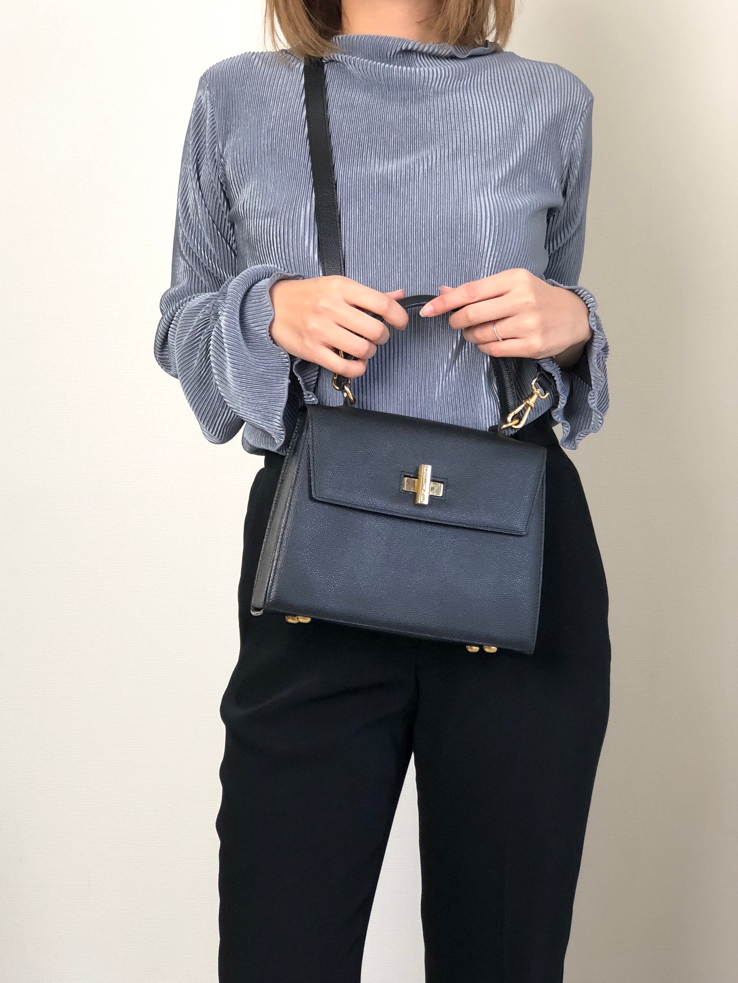 CELINE Turn Lock Two-way Handbag Shoulder bag Black Vintage 2jnyiv