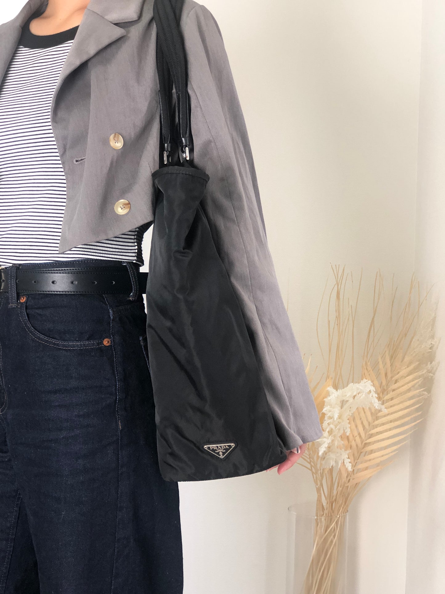 PRADA Tessuto Triangle Logo Totebag Black Vintage ehdcz6