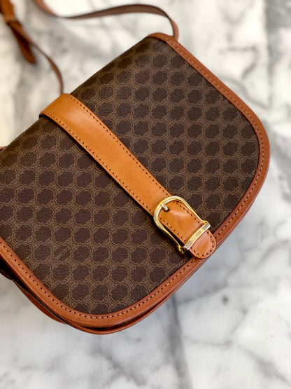 CELINE Macadam Front buckle Flap Shoulder bag Brown Vintage Old CELINE zex7ax