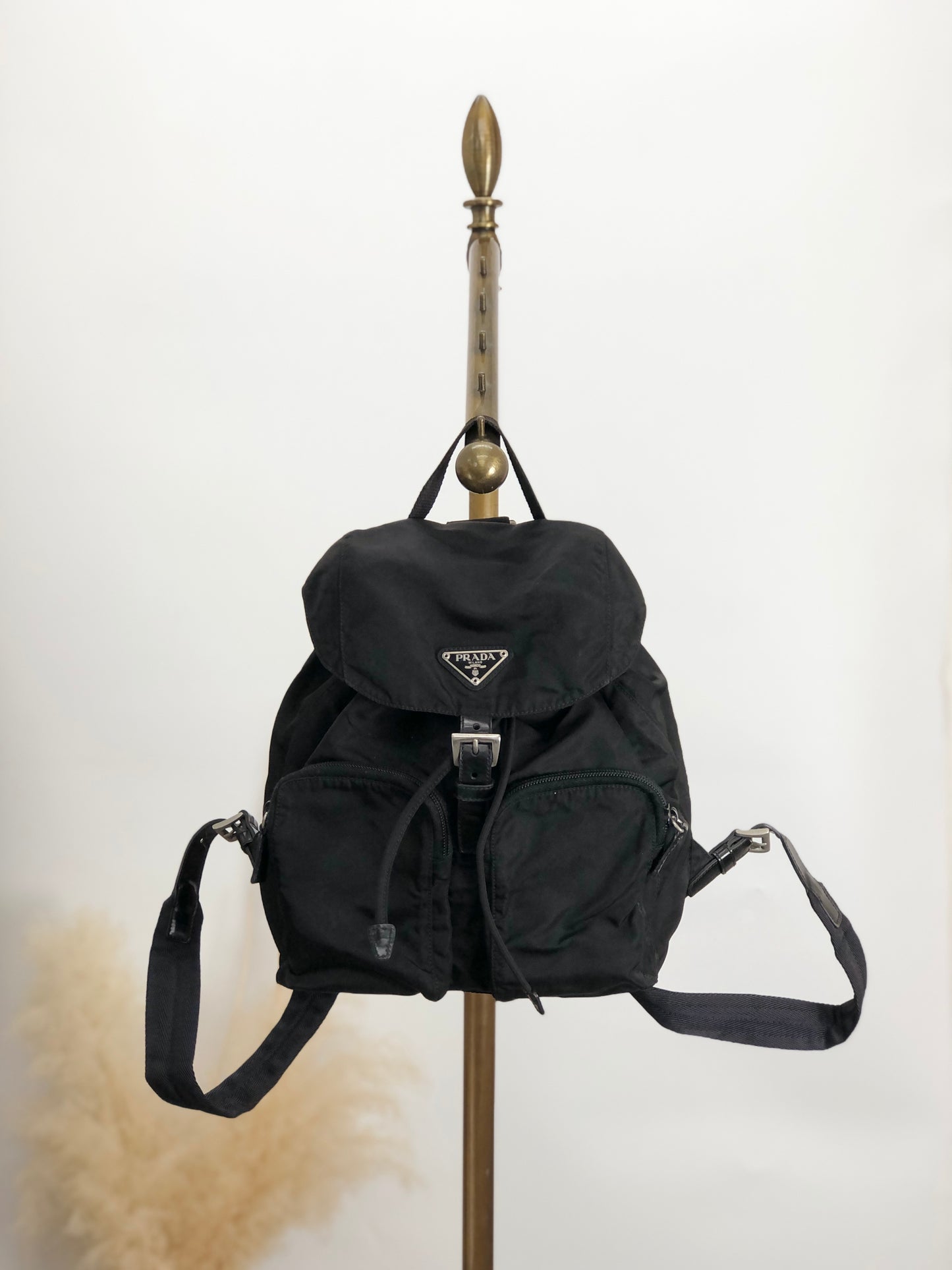 PRADA Triangle Logo Double Pocket  Backpack Black Vintage mxtwf5