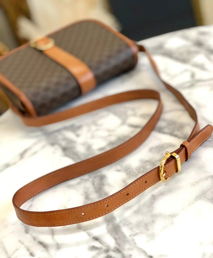 CELINE Macadam Front buckle Flap Shoulder bag Brown Vintage Old CELINE zex7ax