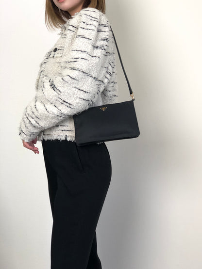 PRADA Tessuto Triangle Logo Shoulder bag Black Vintage 67ab6y