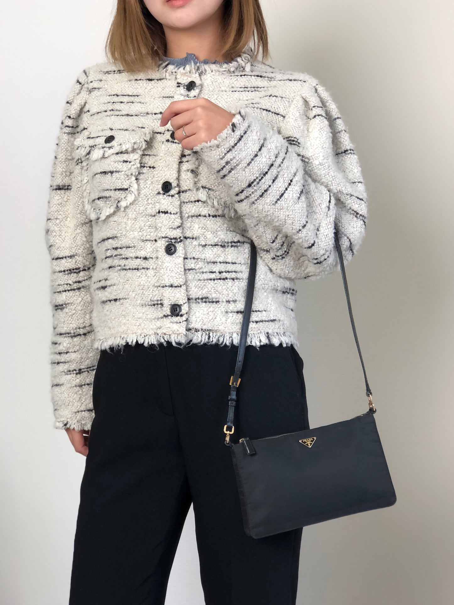 PRADA Tessuto Triangle Logo Shoulder bag Black Vintage 67ab6y