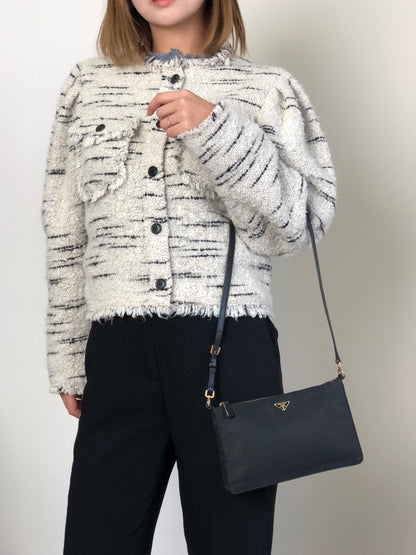 PRADA Tessuto Triangle Logo Shoulder bag Black Vintage 67ab6y