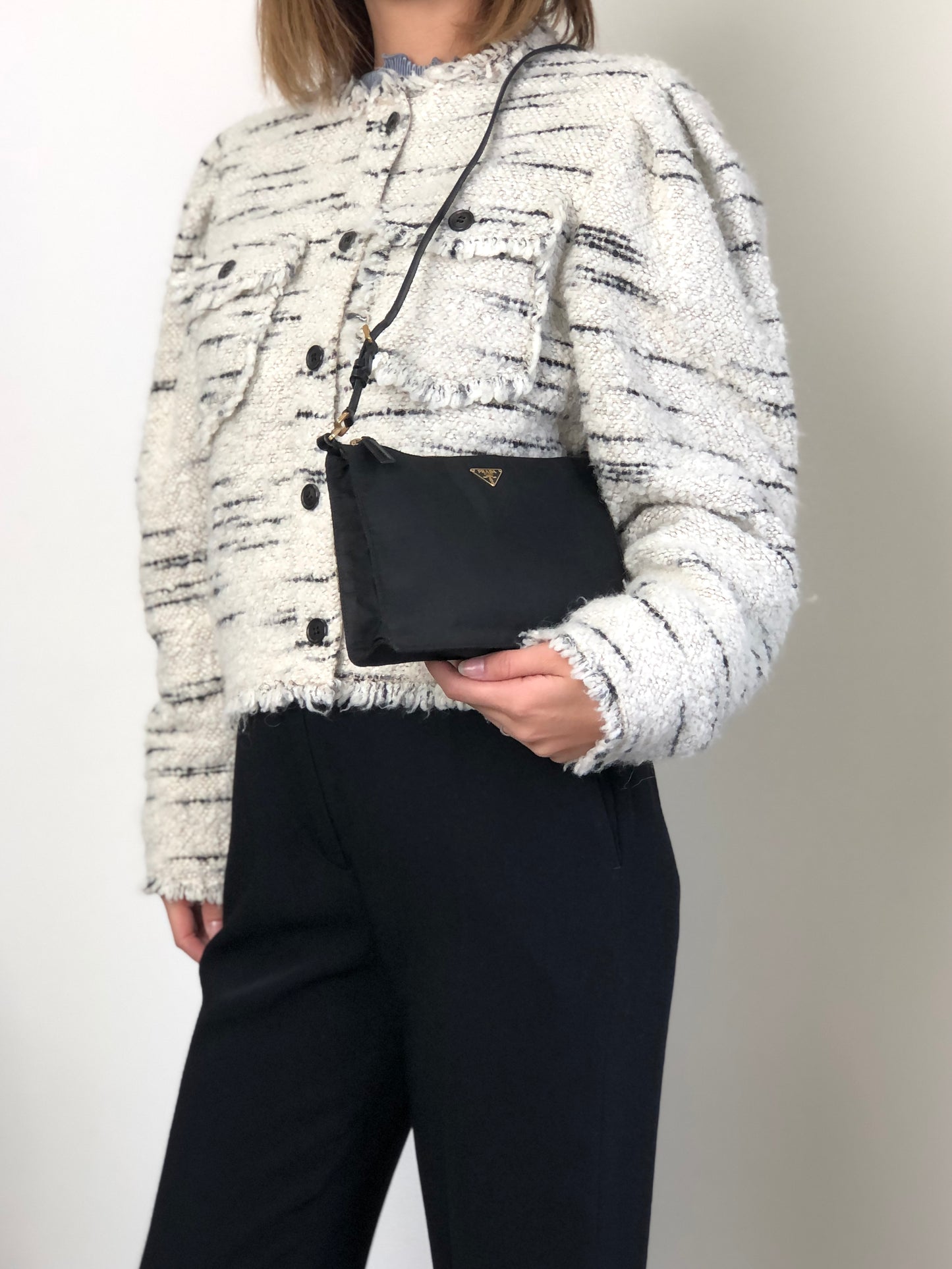 PRADA Tessuto Triangle Logo Shoulder bag Black Vintage 67ab6y