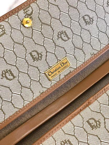 Christian Dior Logo Honeycomb Pattern Chain Crossbody Shoulderbag Beige Vintage Old ga84w7