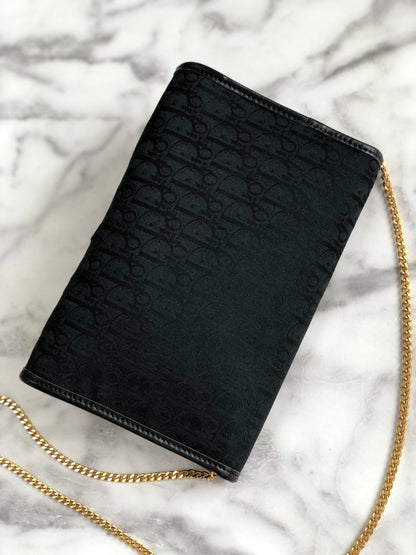 Christian Dior Logo Trotter 織物鏈條小號肩背包 黑色 復古 舊 weyn24