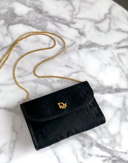 Christian Dior Logo Trotter 織物鏈條小號肩背包 黑色 復古 舊 weyn24
