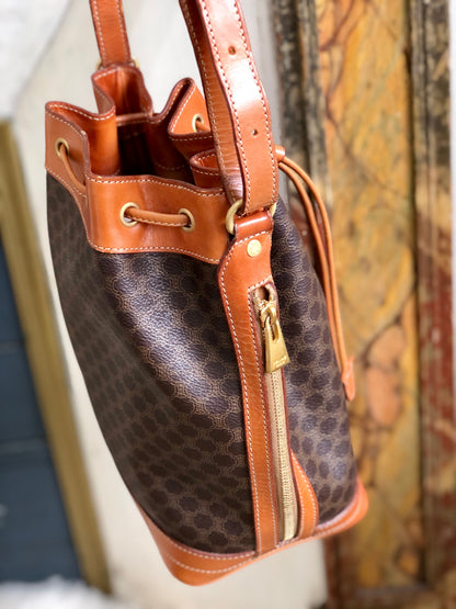 CELINE Macadam Blason Drawstring Bucket Shoulder bag Brown Vintage Old CELINE yxgawn