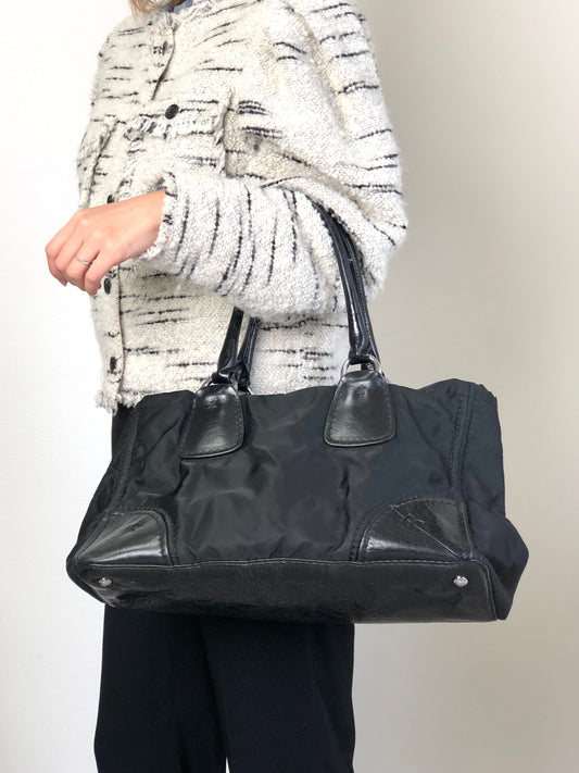 PRADA Triangle Logo Handbag Totebag Black Vintage wd67a4
